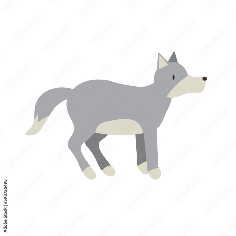 Fototapeta premium Wolf flat vector illustration. Scandinavian style wild animal isolated on white background. Grey canine mammal, wildlife predator minimalist drawing. Dangerous carnivore dwelling in forests. EPS