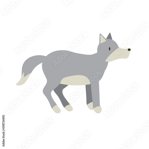 Wolf flat vector illustration. Scandinavian style wild animal isolated on white background. Grey canine mammal  wildlife predator minimalist drawing. Dangerous carnivore dwelling in forests. EPS