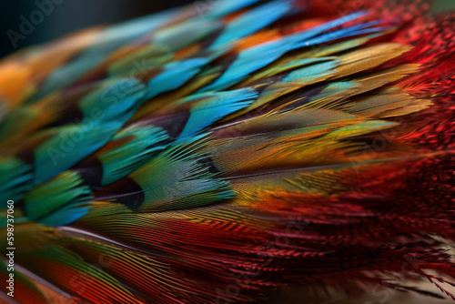multicolored parrot feather with intricate details. generative AI