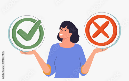 Decision between right or left, yes or no. Business decision making, career path, work direction or choose. Business Generative AI