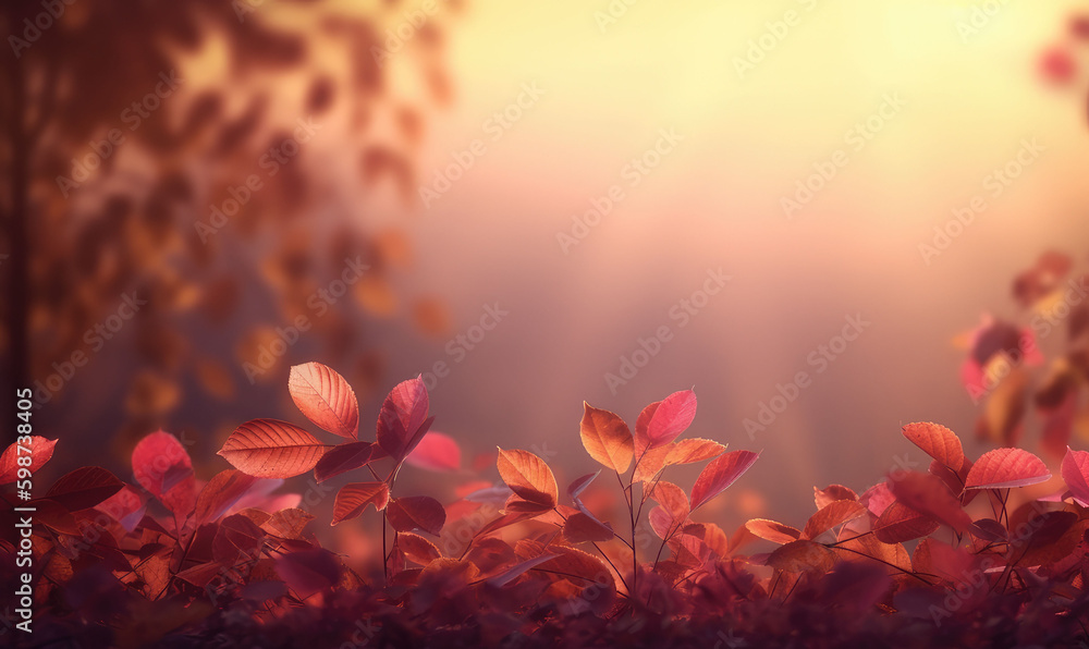 Beautiful autumn landscape with. Colorful foliage in the park. Falling leaves. Generative AI
