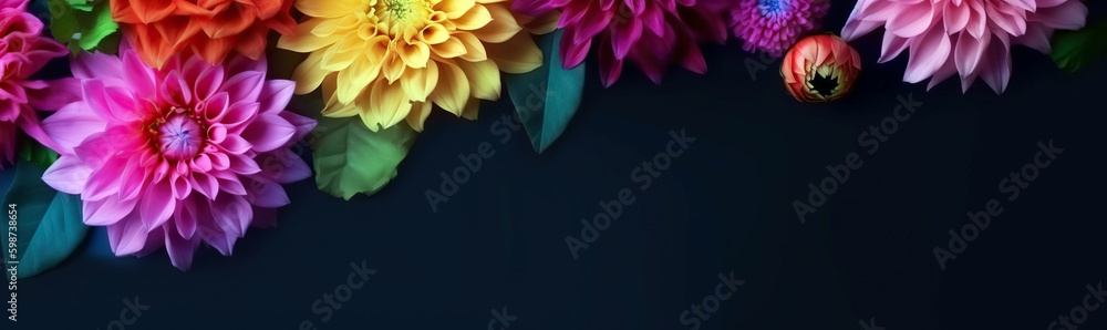 Colorful flowers against a blue background. Generative AI Colorful flowers against a blue background. Generative AI