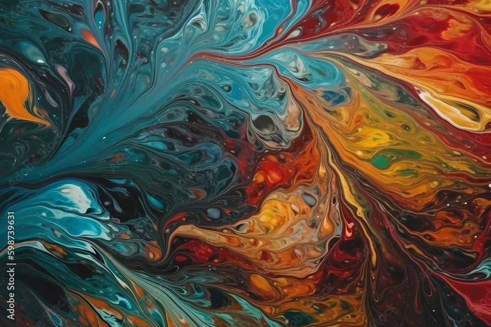 shot of a vivid, multicolored marbled paper. generative AI shot of a vivid, multicolored marbled paper. generative AI