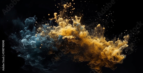 Splash of gold and blue colors. Generative AI © Daniel