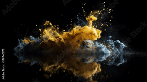 Splash of gold and blue colors. Generative AI © Daniel