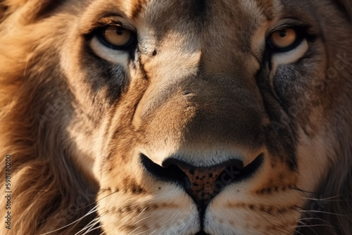 Close up portrait of a lion created with Generative AI technology