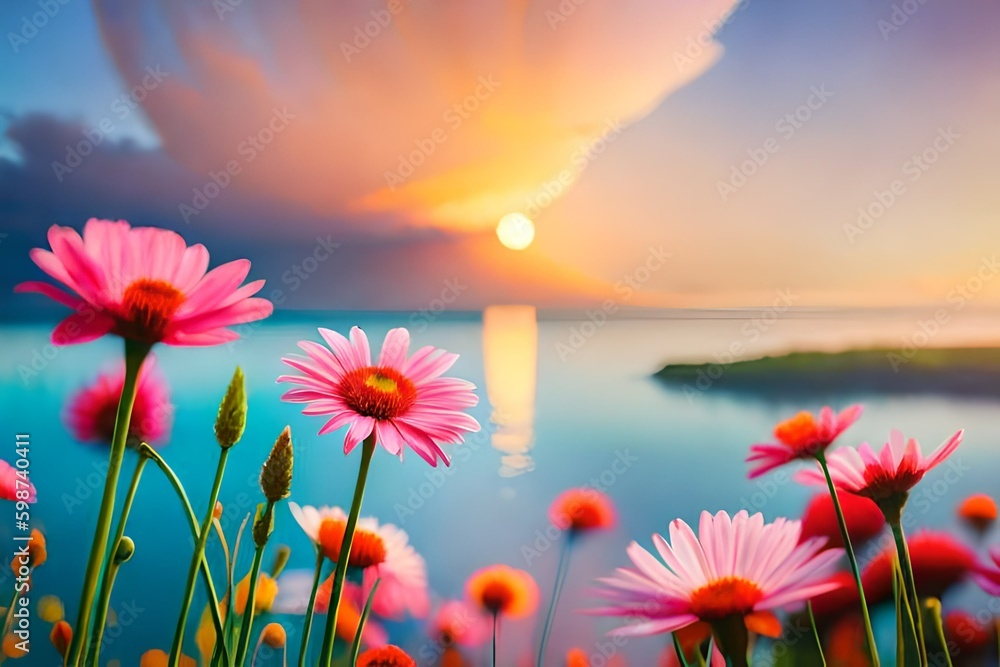 flowers and sunset