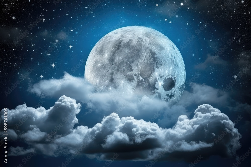 full moon obscured by clouds in a dark night sky. Generative AI ...
