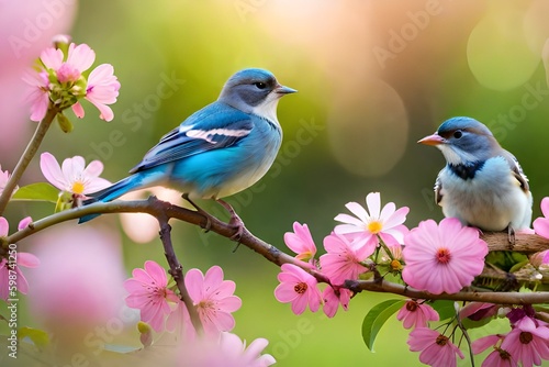 Obraz na plátne birds with flowers