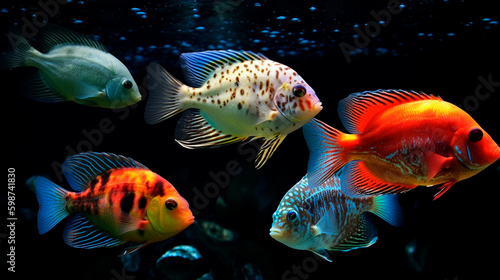 Colorful fishes in the aquarium. Generative AI © Aram
