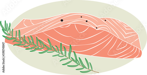 illustration of salmon filet and rosemary herb