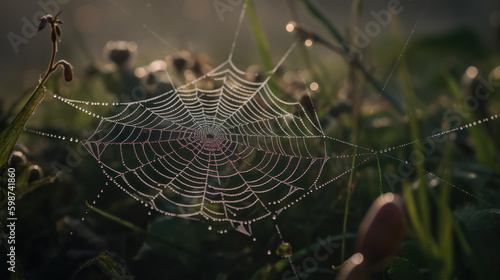 Morning Jewels: A Glistening Cobweb. Generative AI