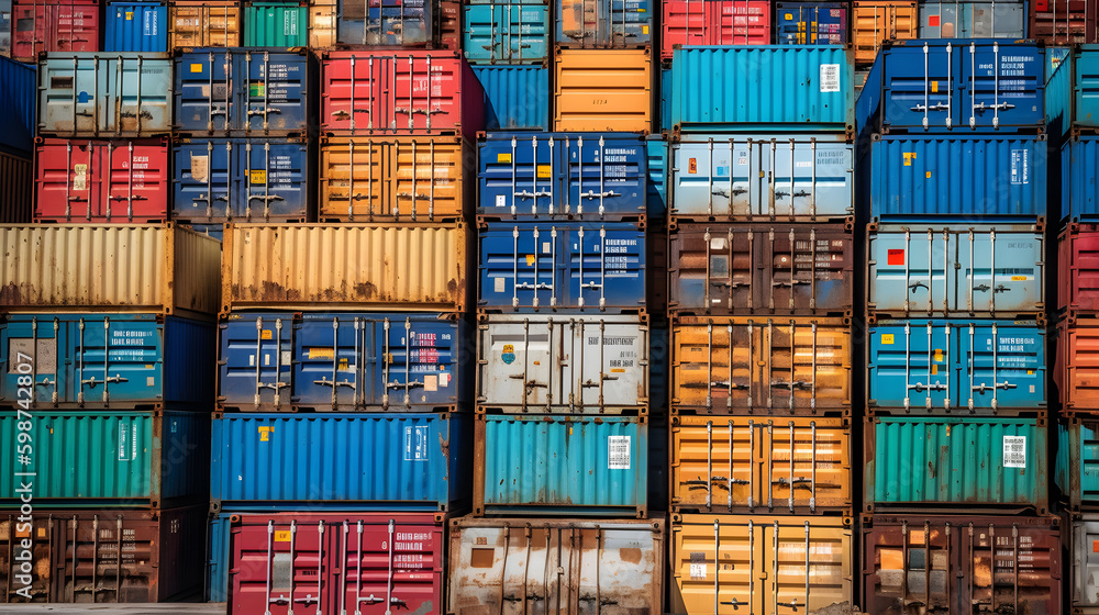Fototapeta premium logistics container on port side ,generative ai
