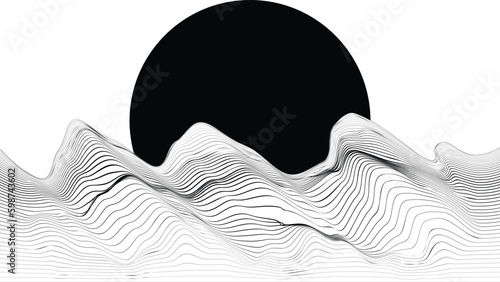 Abstract motion graphic design background . Black circle and horizontal lines . Transition shapes . Movement composition . Vector illustration