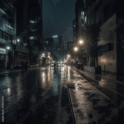 Heavy Rain and Dark Night in the Urban. AI generative © SANGHYUN