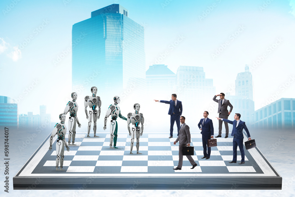 Concept of chess played by humans versus robots