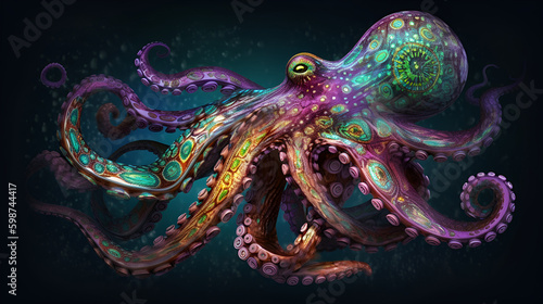 ai generated of Mariana Trench Magical fantasy psychedelic creatures,photorealistic,RGB,Colors 