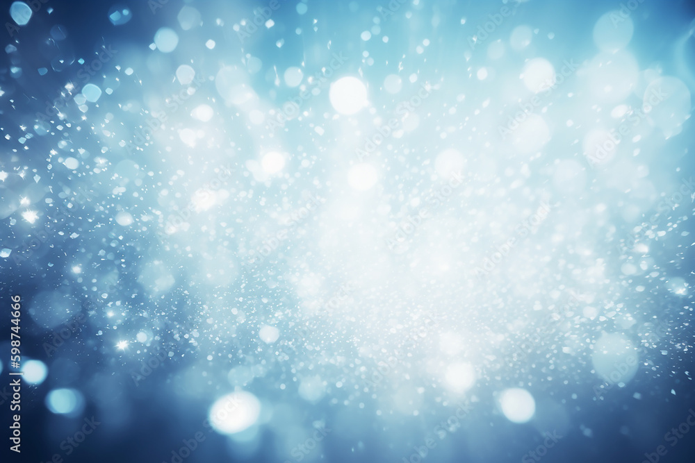 Blue frame background with shimmering sparkles, bokeh. Generative AI