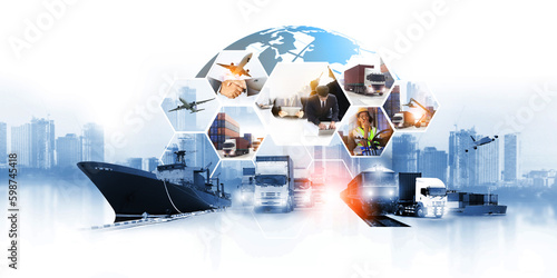 Business of the world logistic network distribution or transportation Industry or shipping business, Container Cargo shipment , truck delivery, airplane , import export Concept