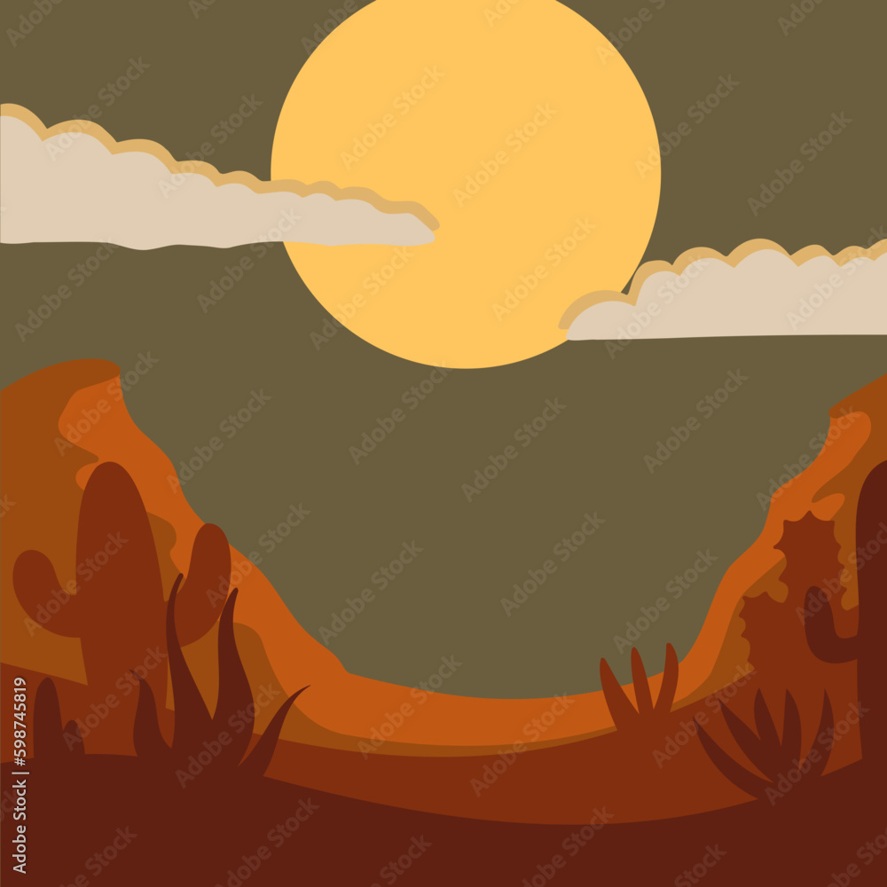 Naklejka premium sunset in the desert cactus canyon mountains - cut / print vector