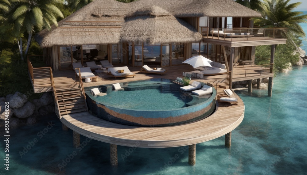 A private island villa with a pool and hot tub ai, ai generative, illustration