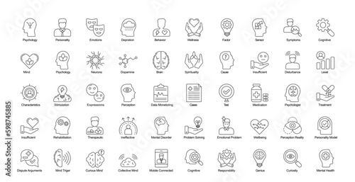 Psychology Thin Line Icons Emotion Expression Outline Icons in Black