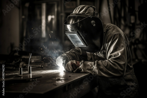 Welding, welder, soldering man Photography. AI generative