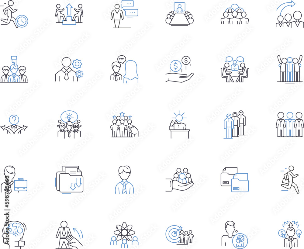 Business professionals line icons collection. Leadership, Management, Strategy, Innovation, Collaboration, Nerking, Professionalism vector and linear illustration. Generative AI
