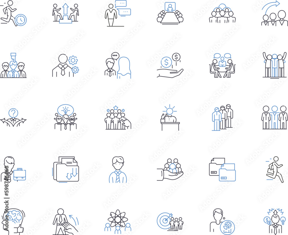Business professionals line icons collection. Leadership, Management, Strategy, Innovation, Collaboration, Nerking, Professionalism vector and linear illustration. Generative AI Business professionals line icons collection. Leadership, Management, Strategy, Innovation, Collaboration, Nerking, Professionalism vector and linear illustration. Generative AI
