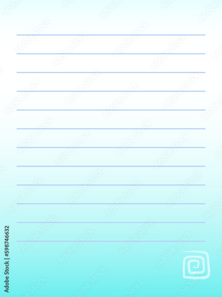 Blank page design for notebook with lines and symbol on turquoise gradient background. Vector illustration. Blank page design for notebook with lines and symbol on turquoise gradient background. Vector illustration.