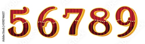 Numbers and Numerals in Circus Style with Volume Funfair Type Symbol Vector Set