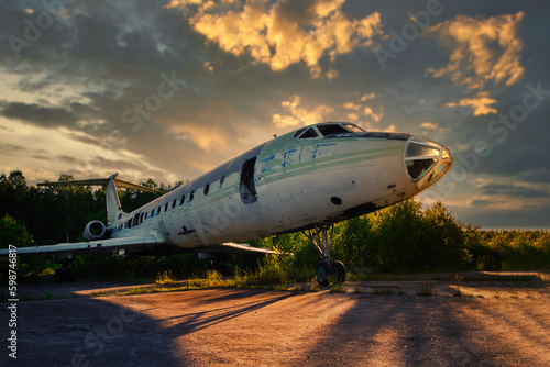 Old destroyed and abandoned decommissioned passenger plane