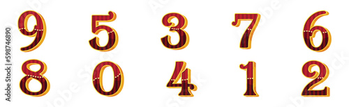 Numbers and Numerals in Circus Style with Volume Funfair Type Symbol Vector Set