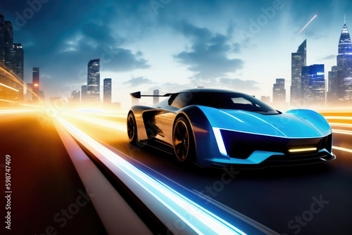 Sports car on the road with motion blur background. AI Generated/AI Generative