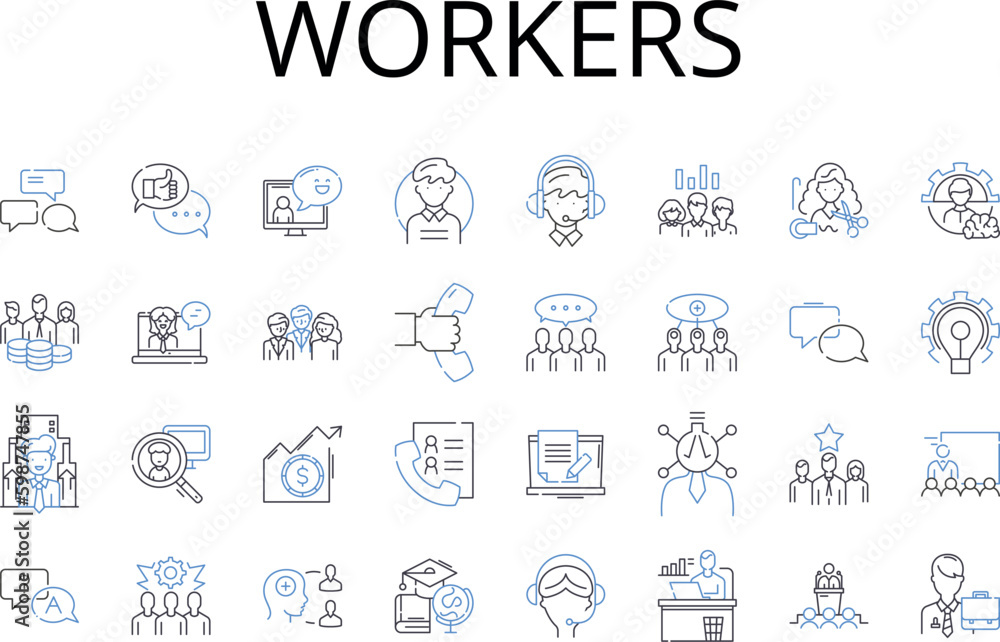 Workers line icons collection. Employees, Staff, Laborers, Operators, Personnel, Colleagues, Teammates vector and linear illustration. Associates,Helpers,Aides outline signs set Generative AI