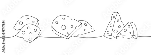 Set of cheese products one line continuous drawing. Different types of cheese continuous one line illustration. Vector minimalist linear illustration.