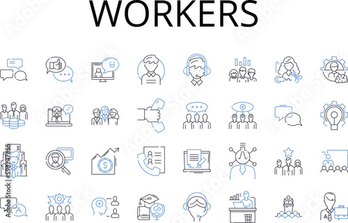 Workers line icons collection. Employees, Staff, Laborers, Operators, Personnel, Colleagues, Teammates vector and linear illustration. Associates,Helpers,Aides outline signs set Generative AI