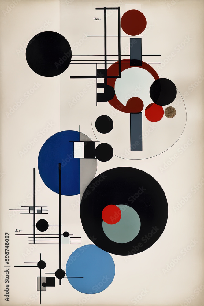 Pendulums, Bauhaus style background, trendy 20s geometric poster design, AI generative digital art.