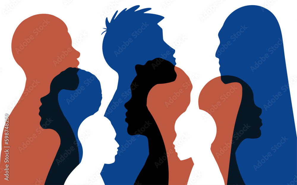 Silhouette of men different ethnic group Silhouette of men different ethnic group