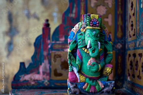 Ganesha elephant god on a yogic altar. Still Life Photography photo