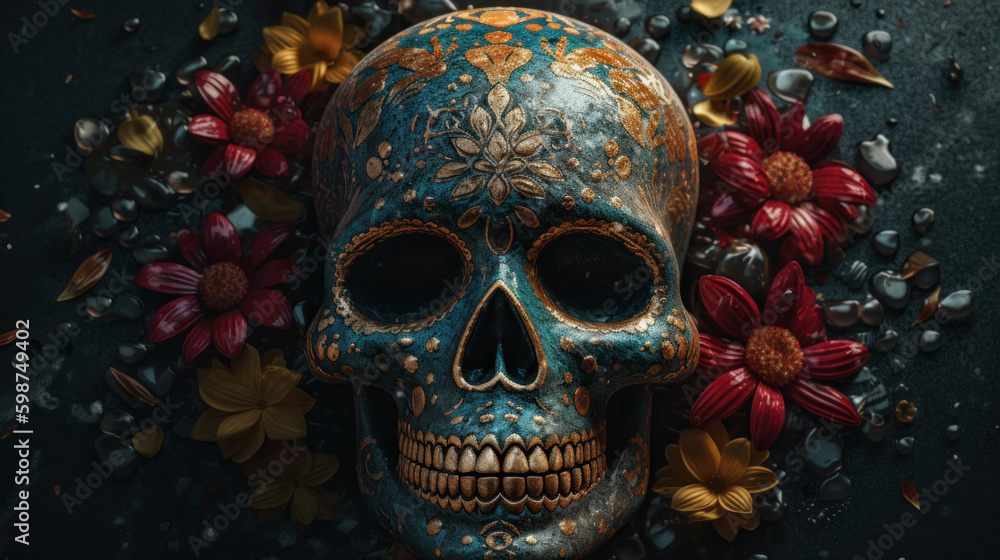 Day of the Dead concept, Sugar Skull, Calavera created with generative AI technology Day of the Dead concept, Sugar Skull, Calavera created with generative AI technology