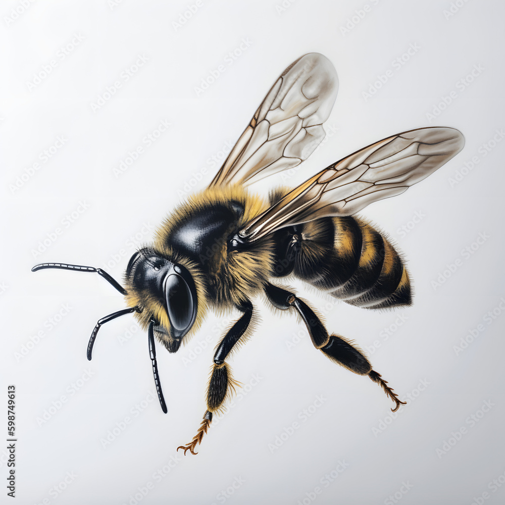 A close up of a bee on a white background, Generative Ai A close up of a bee on a white background, Generative Ai