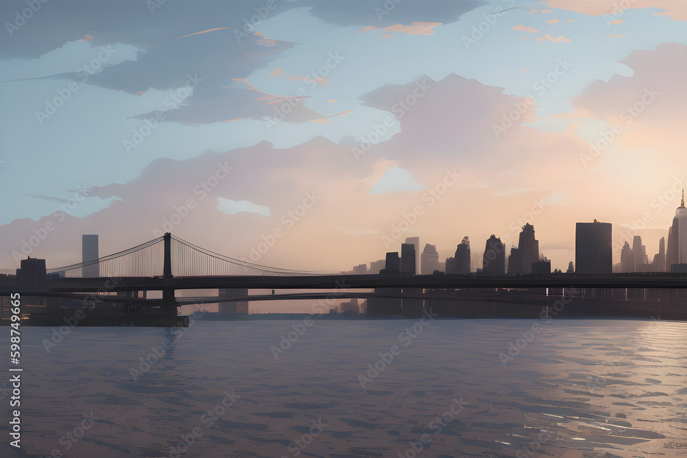 City bridge and city skyline at sunset Generated Ai