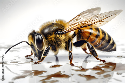 A close up of a bee on a white background, Generative Ai