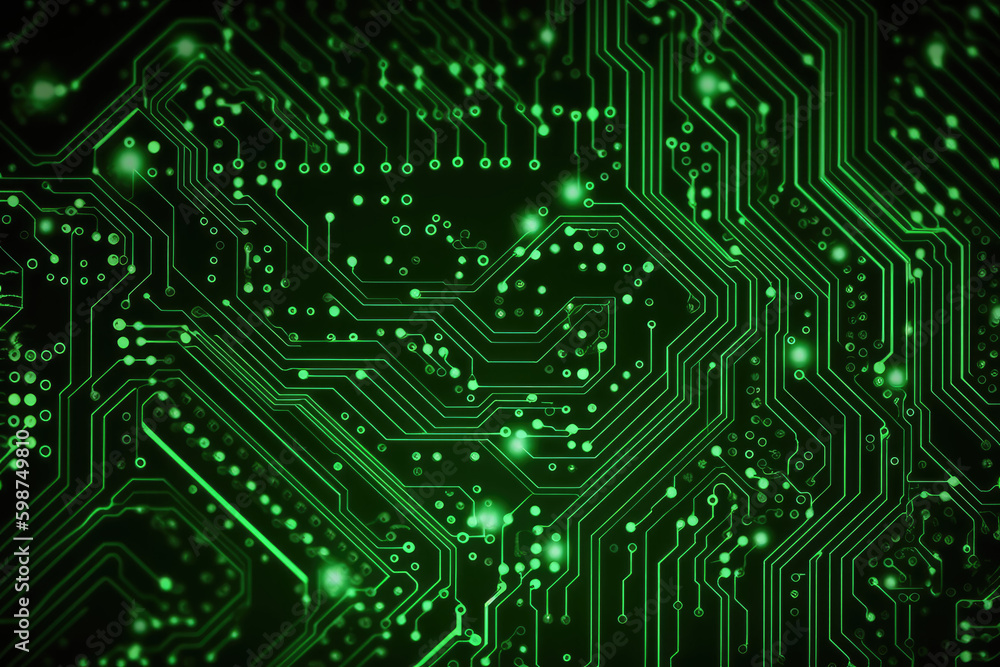 Digital Circuitry Wonders. Dive into the complexity of a close-up shot capturing a green circuit abstract background, symbolizing high-tech marvels. Copy space. Electronics concept AI Generative Digital Circuitry Wonders. Dive into the complexity of a close-up shot capturing a green circuit abstract background, symbolizing high-tech marvels. Copy space. Electronics concept AI Generative