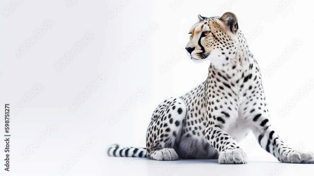 Obraz premium cheetah on minimalist white background, generative ai