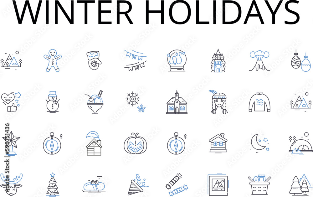 Winter holidays line icons collection. Christmas season, Yuletide, Festive season, Holiday season, Advent, Hanukkah, Kwanzaa vector and linear illustration. Boxing Day,New Year's Generative AI