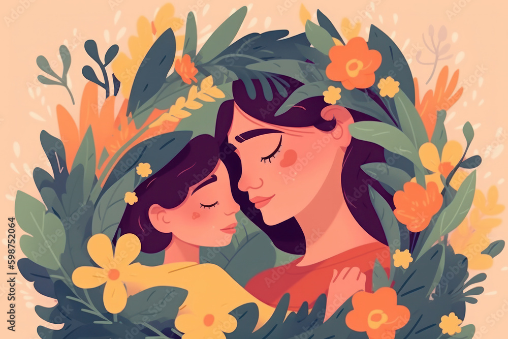 A beautiful image for Mother's Day, a mother and child embrace in a field of flowers, radiating love and joy amidst the beauty of nature and innocence of childhood. AI Generative Generative AI A beautiful image for Mother's Day, a mother and child embrace in a field of flowers, radiating love and joy amidst the beauty of nature and innocence of childhood. AI Generative Generative AI