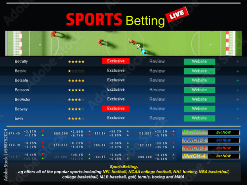 Page of sports betting site with data
