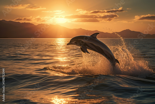 silhouette of a dolphin jumping at sunset © Mr. Bolota